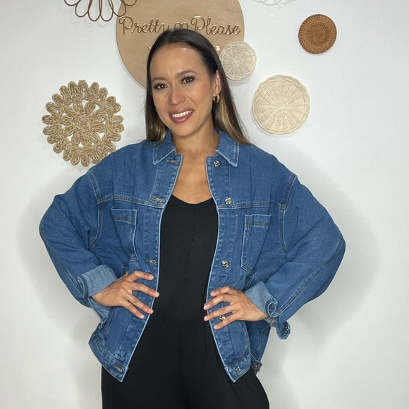 Oversized Denim Jacket in Medium Wash - Picture 3 of 3